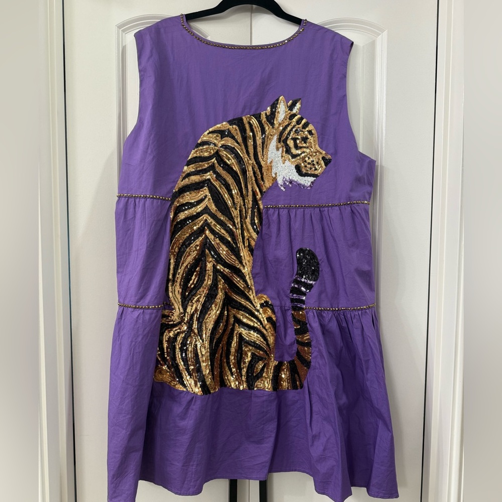 Queen of Sparkles Purple Sequin Tiger Dress XL